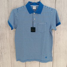 Brooks Brothers Polo Shirt Mens Small Blue Stripe Pique Performance Knit Logo