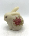 Vintage Fenton Satin Custard Art Glass Bunny Rabbit Figurine Roses