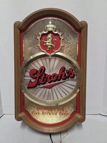 Stroh's Fire Brewed Beer Flourescent Light Up Wall Sign Vintage