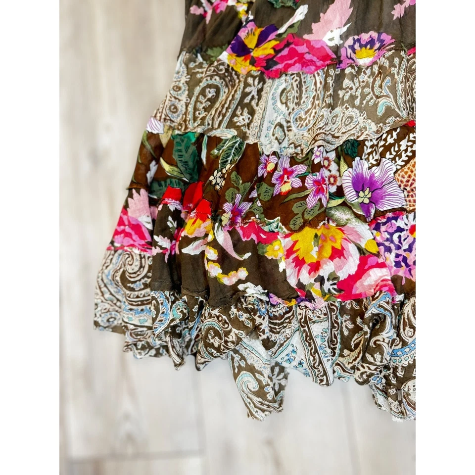 Maxi Falda Solitaria Los Ángeles En Niveles Boho Patchwork Floral Estampado Paisley M Foto 3 de 4