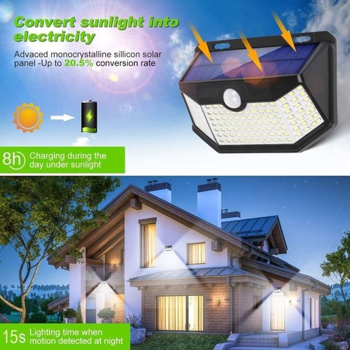 HMCITY Solar Lights Outdoor 120 LED with Reflector and 3 4Pack, Black - 第 2/6 張圖片