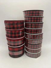 13 Rolls Celebrate It Wired Ribbon 3 Sized Red Black Buffalo Check Christmas