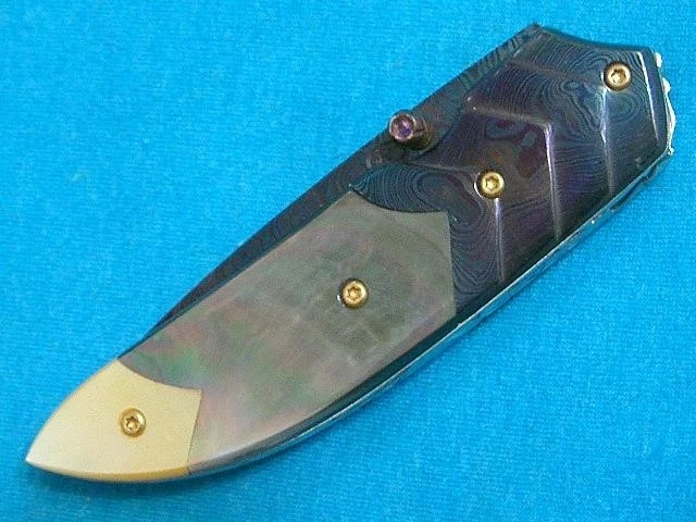 CUCHILLO RARO CASI NUEVO POOSIRI "PS" ARTE PERSONALIZADO DAMASCO NEGRO/DORADO PERLA BLOQUEO CUCHILLOS Foto 2 de 4