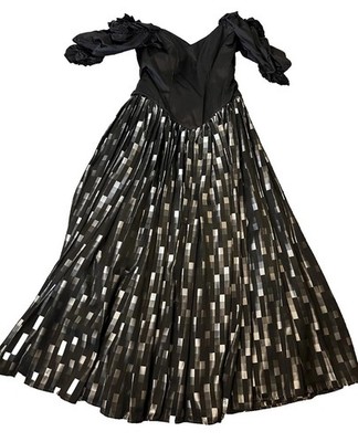 Vintage Designer Laura Jameson London Schwarz Silber Taft Ballkleid UK12 1980er