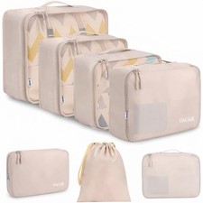 8 Set Packing Cubes Luggage Organizers for Travel Cream Durable Lightweight