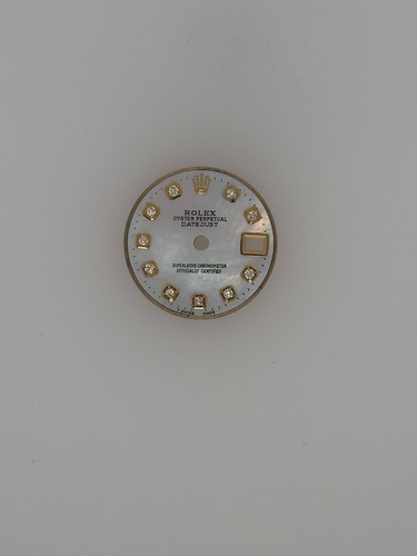 Rolex Datejust 26mm Custom White MOP Diamond Dial Gold Accents Original Plate