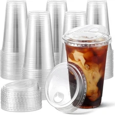 Plastic Cups 24 Oz. - 100 Sets Crystal Clear PlasticCups with Strawless Sip-Lids