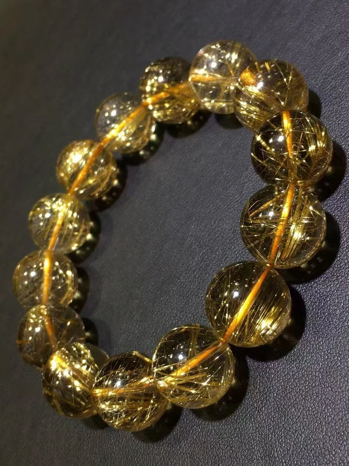 Pulsera Cuentas Cristal Cuarzo Rutilado Oro Natural 16mm AAAAA Foto 2 de 4