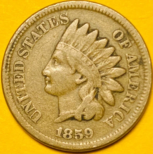 1859 U.S. INDIAN HEAD CENT COPPER PENNY 1c COIN (VF-Very Fine) 1st Mintage Year