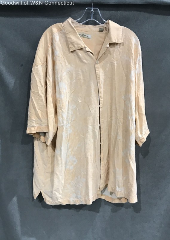 Tommy Bahama Men's Orange 100% Silk Long Sleeve Button Down Shirt 2XB