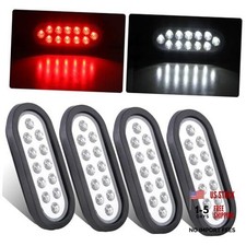 4Pcs 6" Oval Red Stop Turn Tail Lights to White Back-up Lights 12 LED, 6 Inch