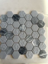 Grey Marble And Glass Hex Mixed Glossy, Matte...