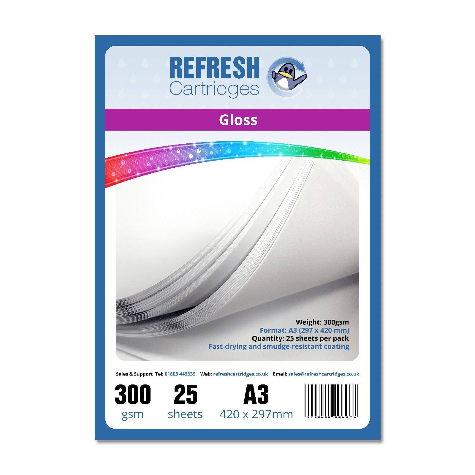 Refresh Cartridges Glossy Coated A3 Professional Inkjet Photo Paper 300gsm 20 Pa