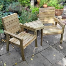 Bramble & Beam Companion Set – Rustic Outdoor Wooden Garden Seats & Table