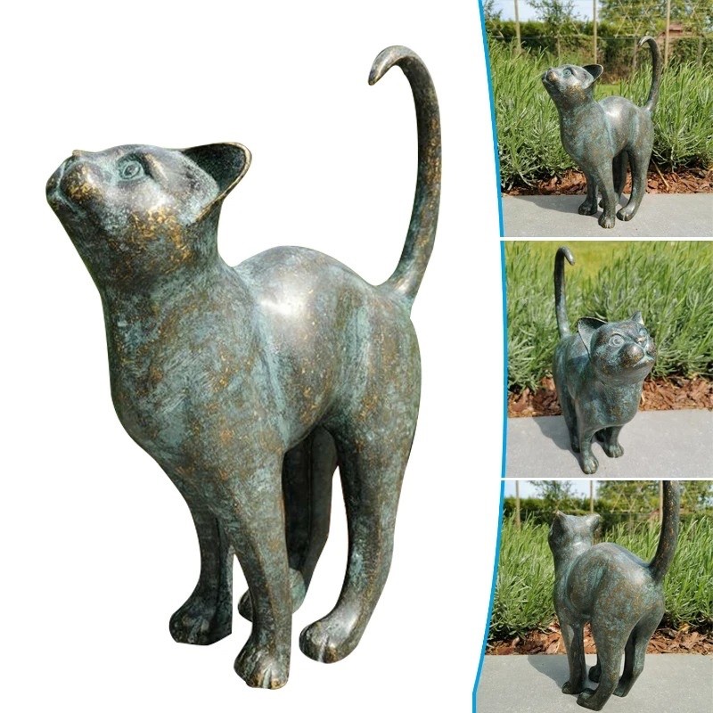 Statue de chat en résine grise de 30cm pour décoration de jardin extérieur et balcon