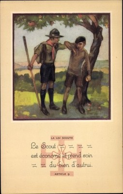 Künstler Ak La Loi Scoute, Article 9, Le Scout est econome et... - 3348591