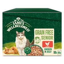 96 x 85g James Wellbeloved Grain Free Senior Cat Food Pouches Chicken in Jelly 8.09 per kilo
