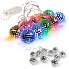 10 LED 2" Disco Balls String Lights 5.5ft, Battery Operated Portable Decorati...