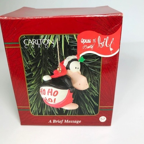 Opus the Penguin Christmas Ornament Carlton A Brief Message Ho Ho Ho B