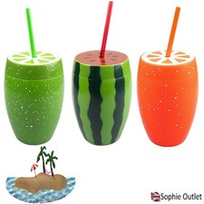 Fruit Party Cups Summer Reusable Cocktail Watermelon Orange Drinking Cups Straw