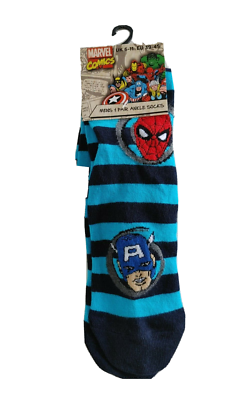 Marvel Comics Mens Ankle Socks Black and Blue Stripe Size 10-13