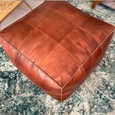 Leather Genuine Ottoman Moroccan Footstool Pouf Pouffe Boho Unstuffed New Brown