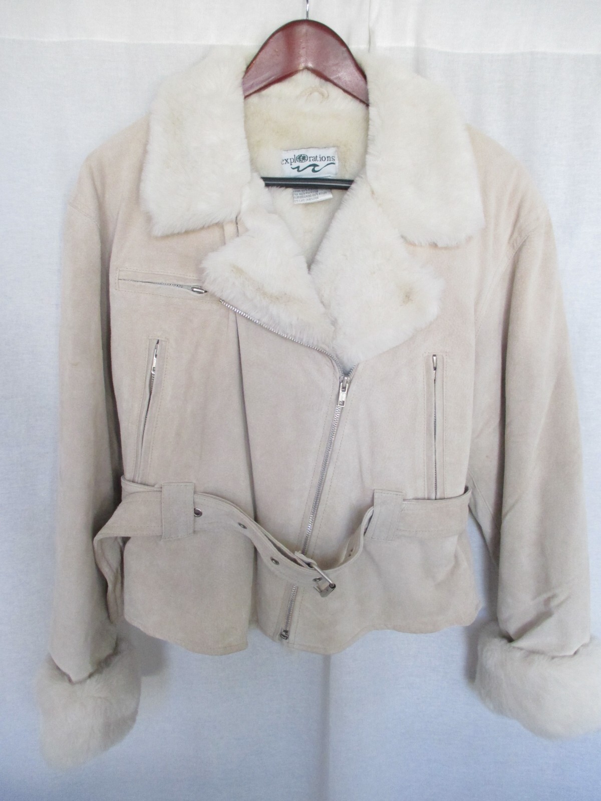 Explorations Suede Leather Jacket Medium Beige w/… - image 7