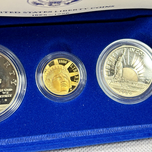 Juego de 3 monedas conmemorativas de plata de oro de la Estatua de la Libertad 1986 de la Casa de la Moneda de Estados Unidos con certificado de autenticidad de caja - Imagen 6 de 24