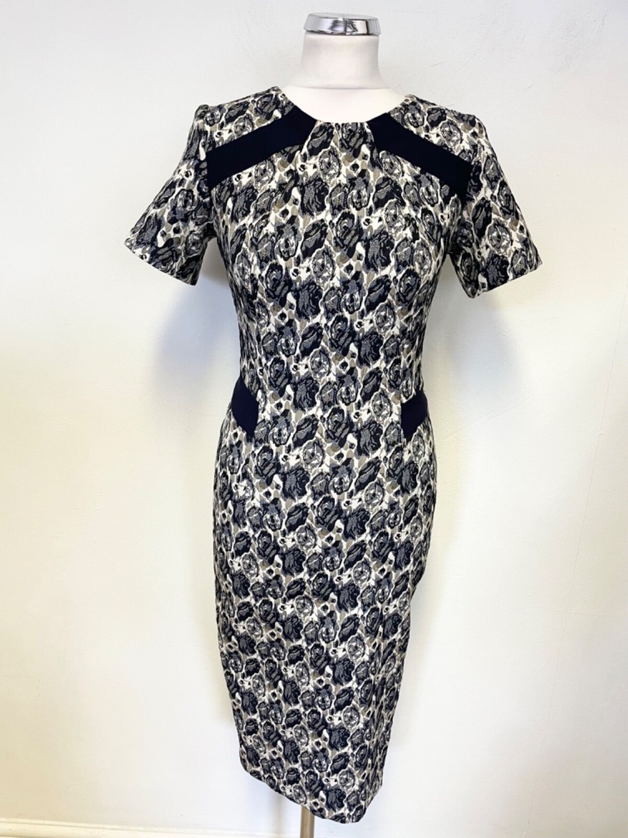 princess polly baby blue dress DIVA CATWALK NAVY BLUE & CREAM FLORAL PRINT SHORT SLEEVED BODYCON DRESS  SIZE S