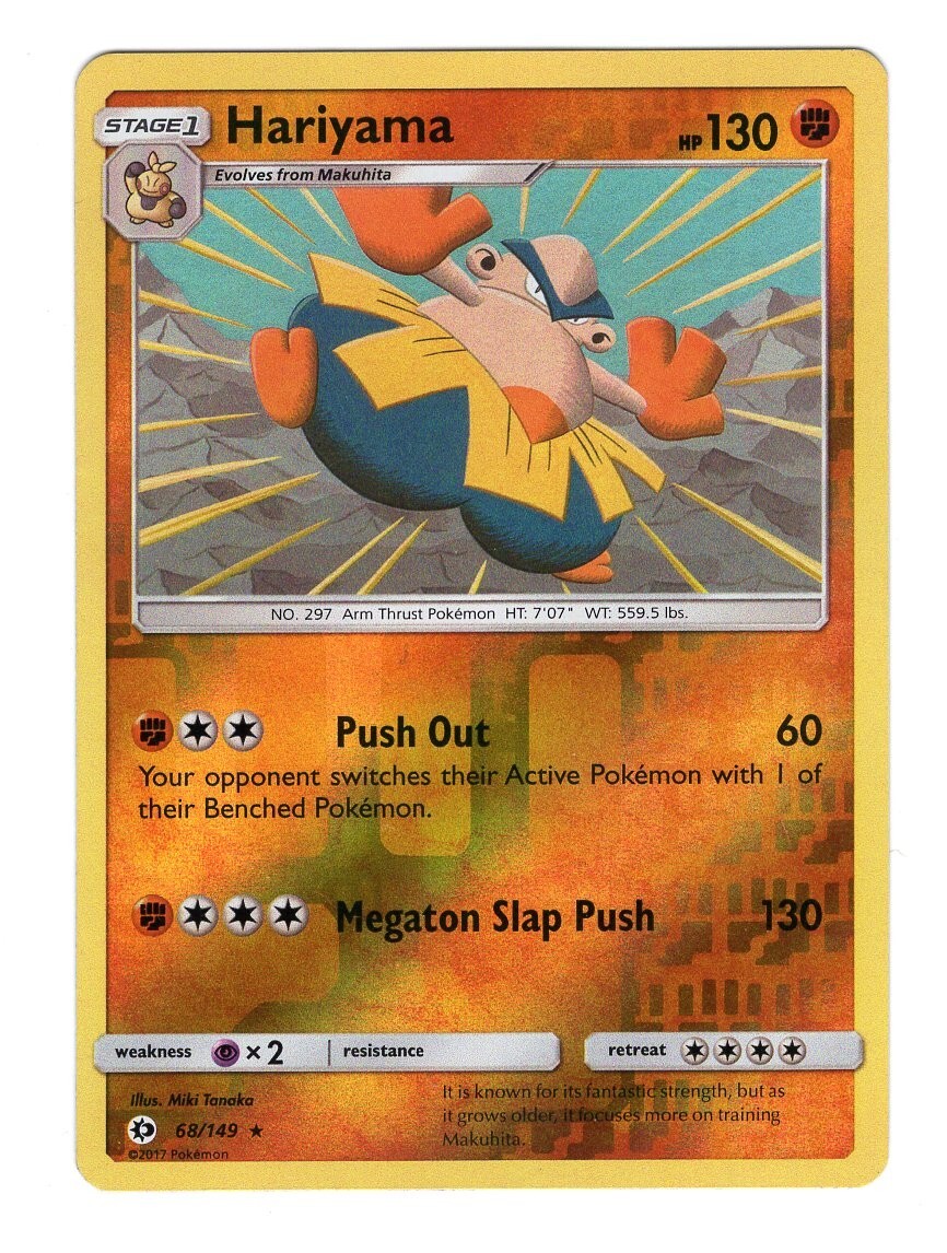 Pokemon TCG Hariyama Sun & Moon Base Set 68/149 Reverse Holo Rare Card LP