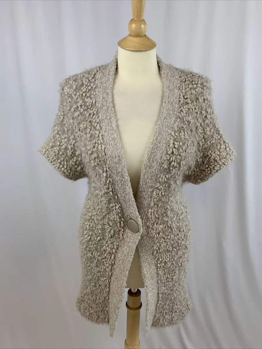 KENSIE Fuzzy Knit Cardigan Sweater Women s Small Teddy Eyelash Oatmeal Soft Cozy