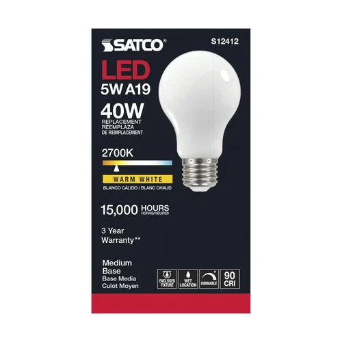 Satco S12412 - 5 Watt LED A19 Soft White LED Bulbs - 2700K - 120 Volt (6 pack) - Picture 3 of 6