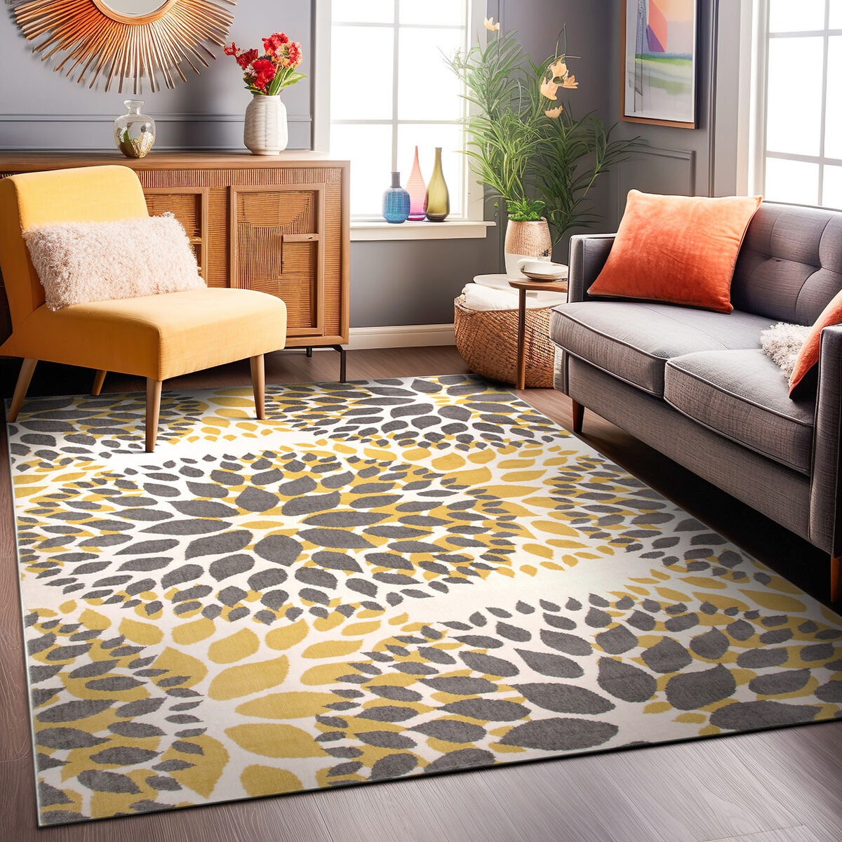 Rughsop Area Rug Modern Floral Circles Jute Rug Living Room Rughsop Area Rug Modern Floral Circles Jute Rug Living Room