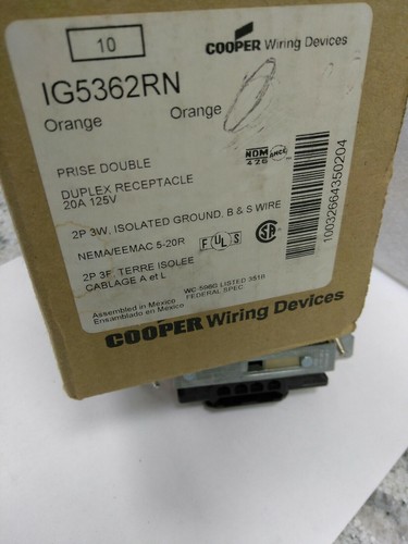 Cooper IG5362RN duplex receptacle isolated ground B &S Wire 5-20R 2P 3 W(14D1 - 第 8/11 張圖片