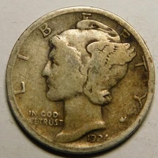 1924 P Mercury Dime VG-F  "Not Cleaned, Polished or Dipped-Actual Coin Pictured"