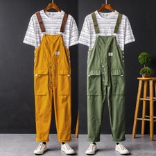 Mens Cotton Suspender Workwear Casual Loose Pants Overalls Trousers Plus Size