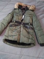 Xoxo Womens Winter Jacket Full Zip Faux Fur Army Green Beautiful Nwt See Video