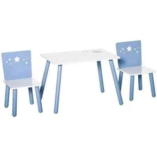 HOMCOM table with chairs children 2-4 years in blue and white wood