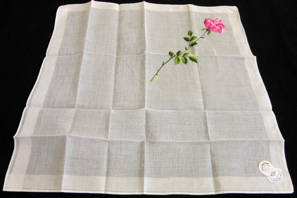 Vintage Hankie Único Rosa Bordado Floral DESCO Suiza ¡Belleza! Foto 3 de 4