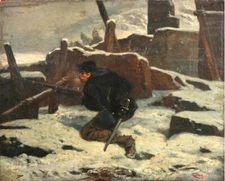 oil painting  handpainted on canvas "Infantryman Ambushed in the Snow "
