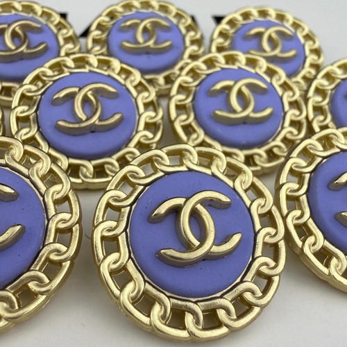 10 CHANEL BUTTONS GOLD BLUE CC LOGO METAL 23MM VINTAGE - Picture 7 of 10