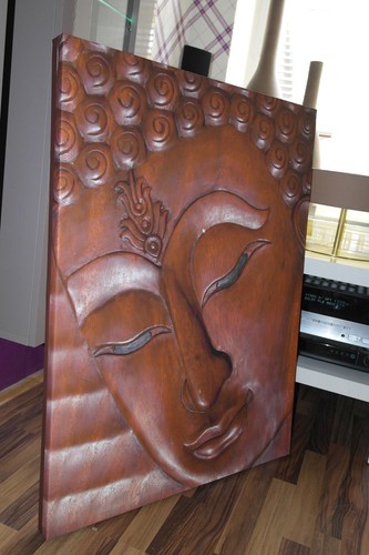 XXL-LEINWAND-BILD HOLZ-BUDDHA 100x80x5 FENG-SUHI LOUNGE NEU WANDBILD - Bild 5 von 7