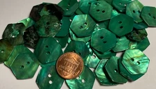 6 PCS ONLY! Dyed Green Hexagon Abalone Shell Sew-thru Buttons 18mm 11/16 13551