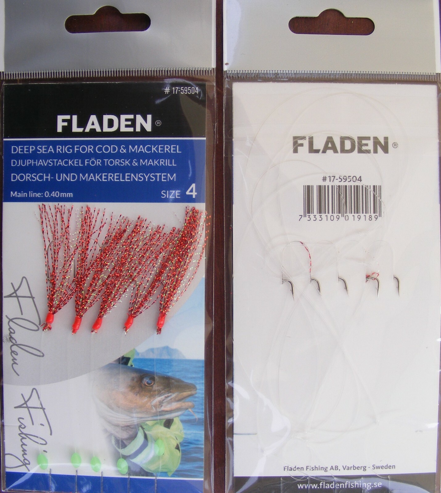 Fladen Red/Silver Glitter Feathers rig for Cod & Mackerel - 17-59504 x 5 packs