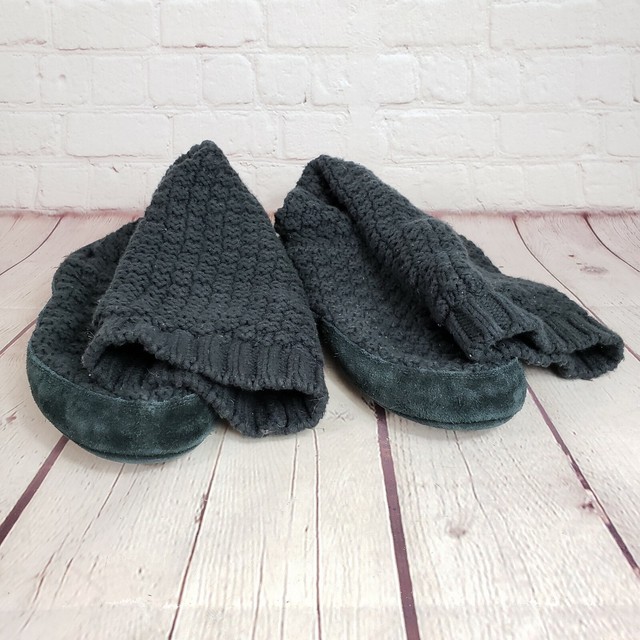 LL Bean Black Knit Moccasin Muk Slipper Socks Size 7.5 8.5 Slippers