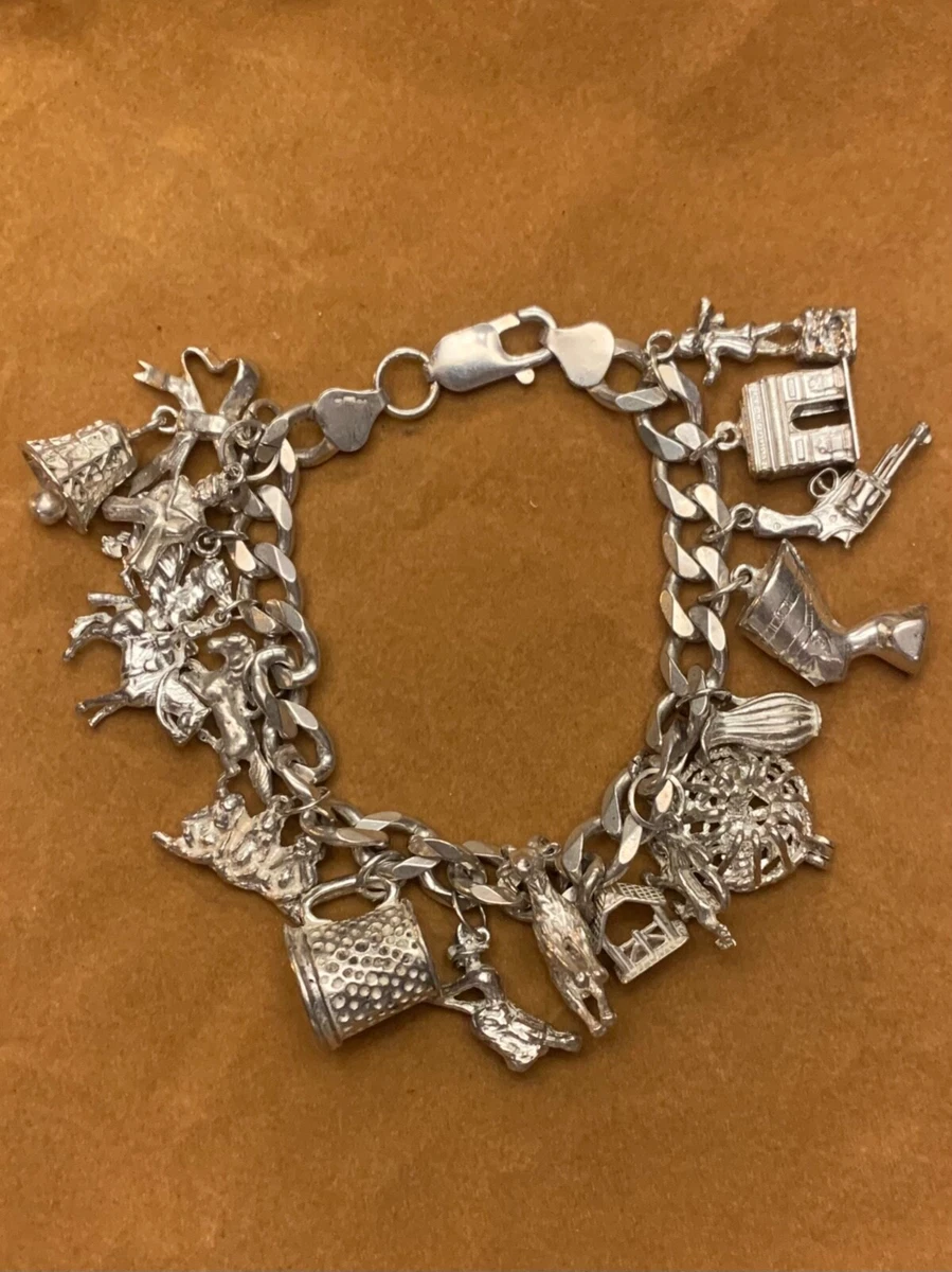 1971 British Vintage Sterling Silver Charm Bracelet 39g –  アンティークショップSILVER-LUG