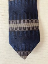 Puritan Men's Necktie Tie Silk Dark Blue Gray Stripe Wide Made in USA 56"
