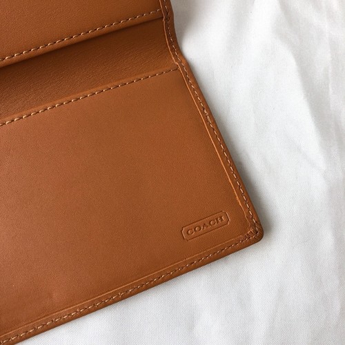 Vintage Coach Checkbook Cover Case Camel Light Brown Leather Bifold Wallet - Picture 4 of 7