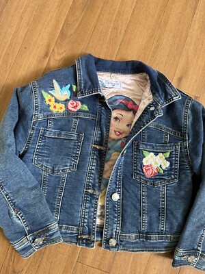 Monnalisa Disney Snow White Soft Blue Denim Jacket Girls Size 8 Embroidery Roses