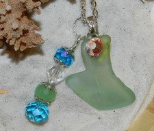 LOVELY SEA/BEACH GLASS NECKLACE SURF TUMBLED Seafoam Green Interesting Shape 